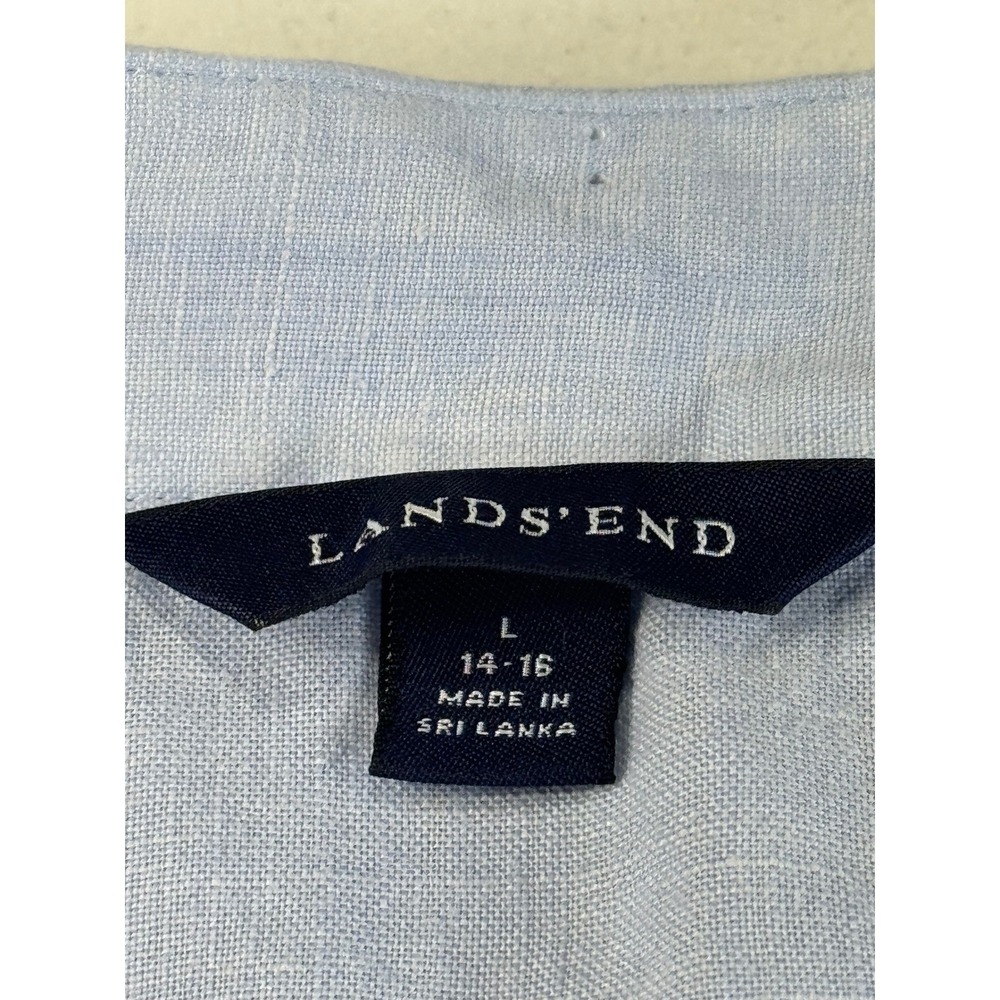Lands' End Linen Short Sleeve Button Up Shirt Womens Large Light Blue - Picture 8 of 9